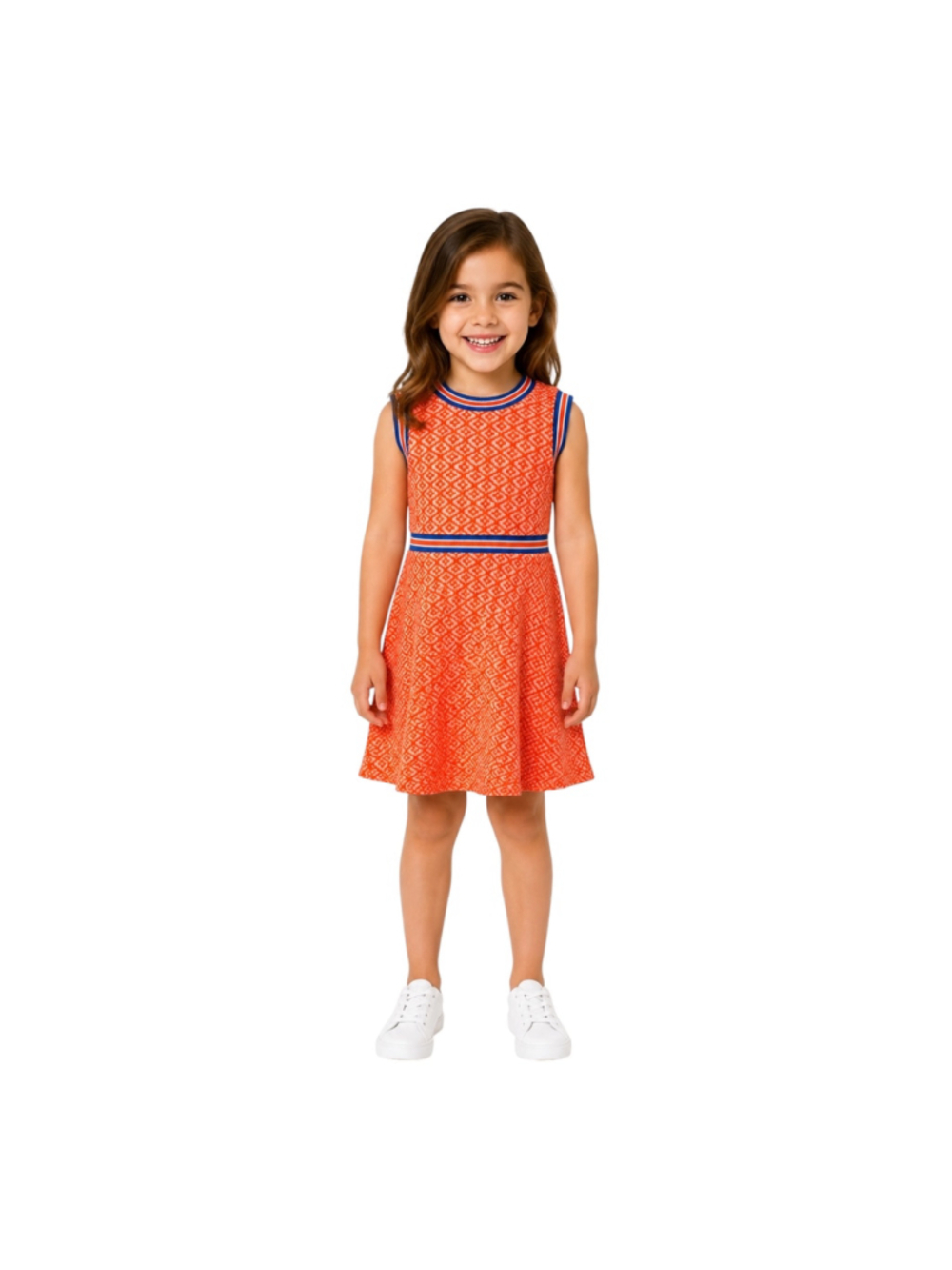 Janie and Jack Girls Size 6 Orange Geometric Knit Sleeveless Dress